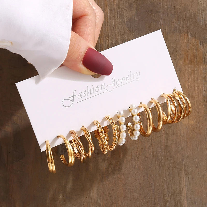 Gold Vintage Pearl Earrings Set