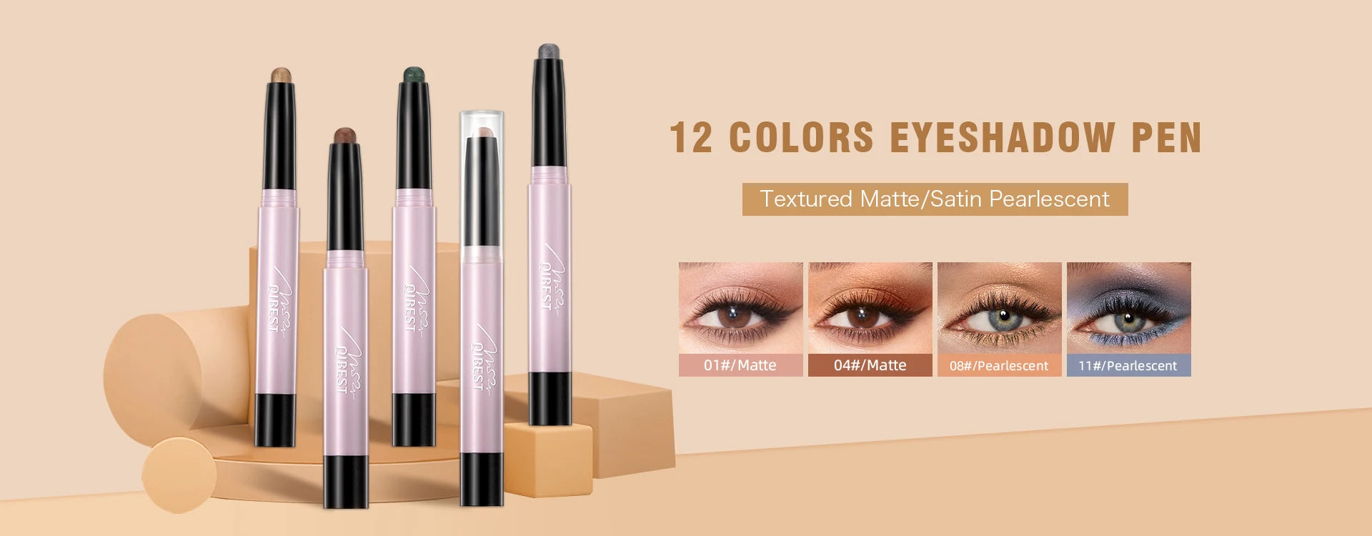 QIBEST 8-Color Matte Liquid Eyeshadow Stick
