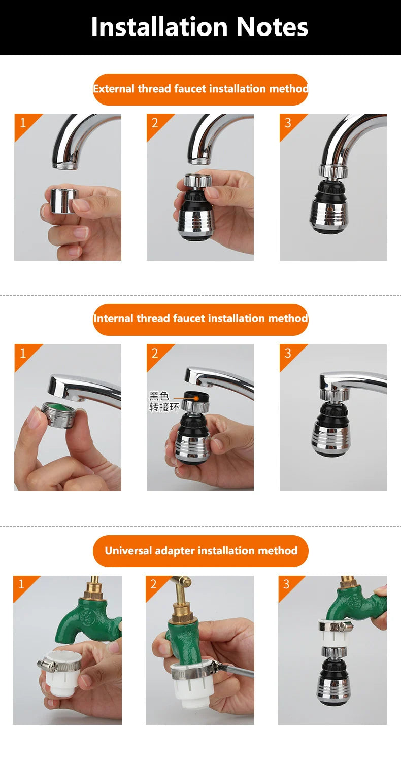 360° Rotating Faucet Head – Pressurized Anti-Splash Foam Sprayer for Kitchen