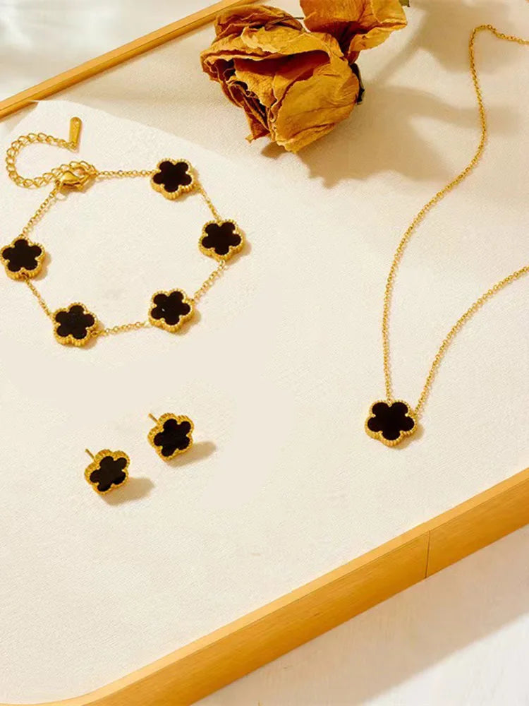 Elegant Stainless Steel Plum Blossom Jewelry Set
