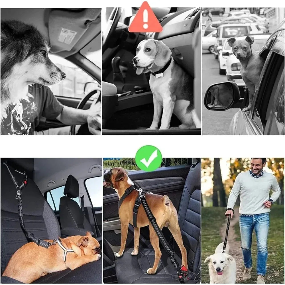 2-in-1 Adjustable Dog Car Seatbelt with Headrest Restraint