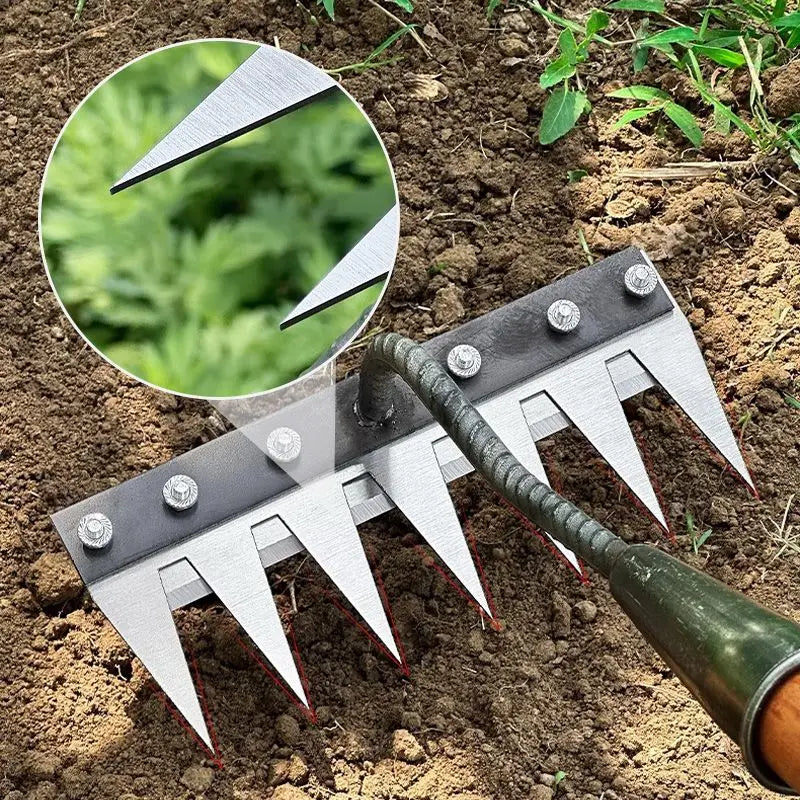 Iron Gardening Rake – 5/6/7/8 Teeth Weeding & Soil Loosening Farm Tool
