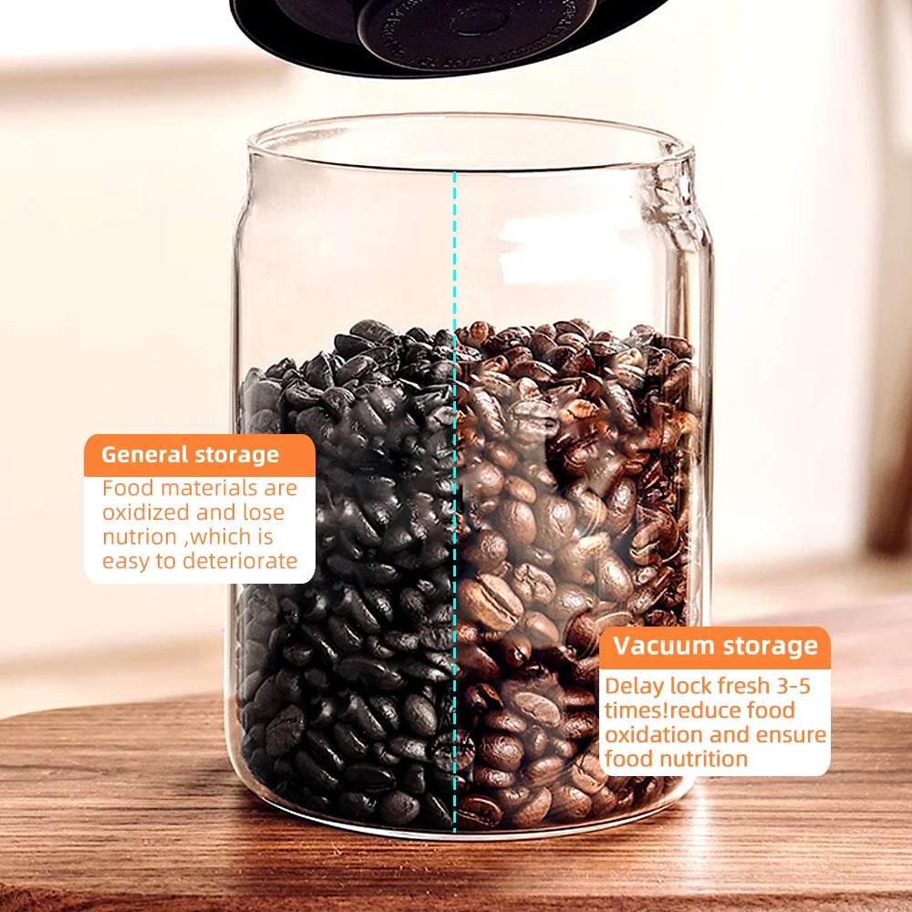 Vacuum Sealed Storage Jar – Glass Container for Coffee Beans, Tea, & Grains