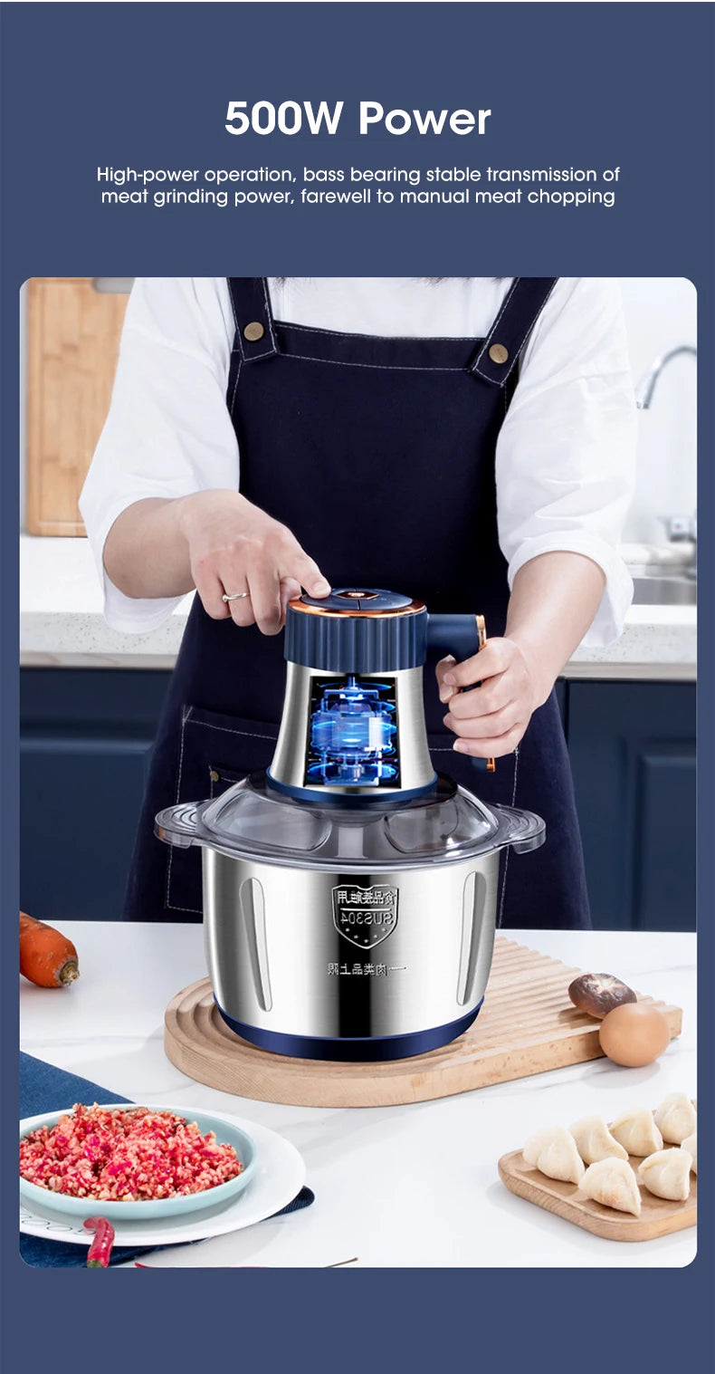 5L Electric Meat Grinder & Food Processor – Stainless Steel Vegetable Slicer & Chopper
