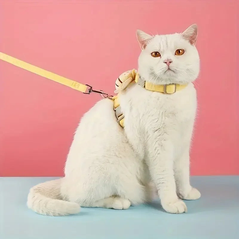 Adjustable Cat Harness Leash Collar Set