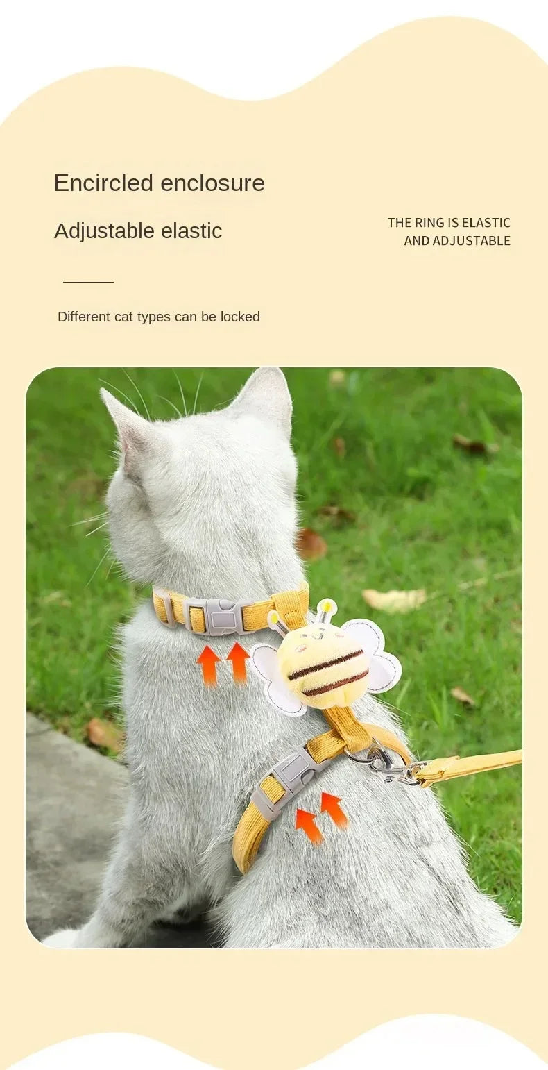 Adjustable Cat Harness Leash Collar Set