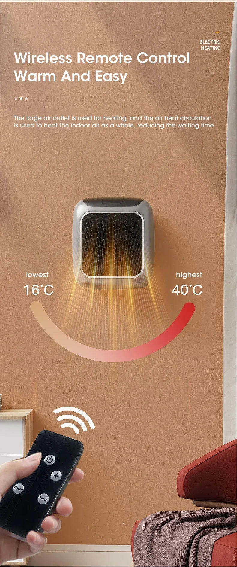 Portable Electric Heater – Energy-Saving, Fast Heating for Bedroom & Home Use
