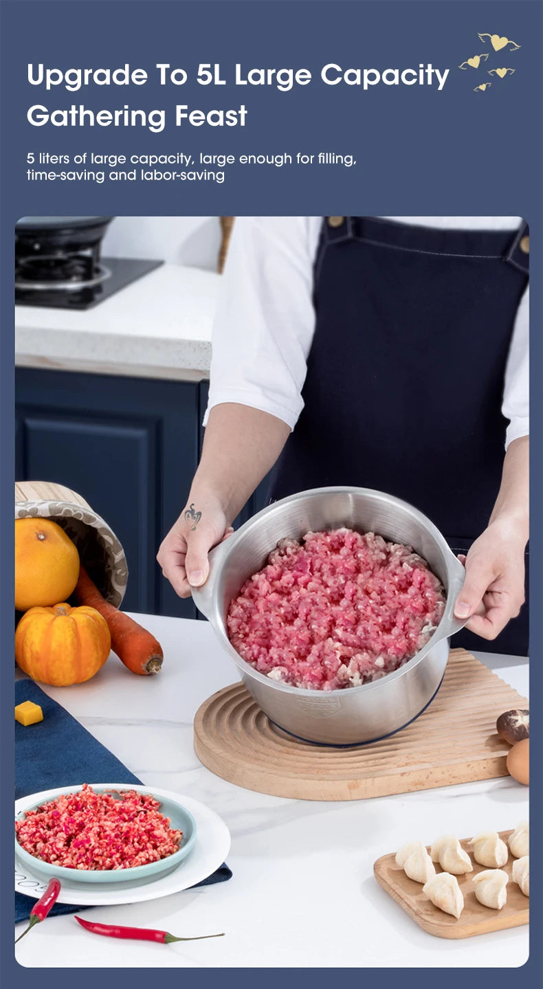 5L Electric Meat Grinder & Food Processor – Stainless Steel Vegetable Slicer & Chopper