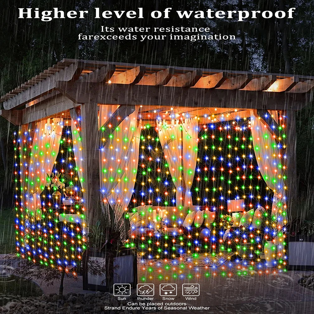300LED Solar Curtain String Lights – Waterproof Outdoor Fairy Lights
