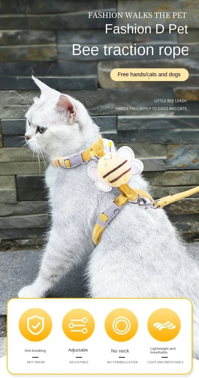 Adjustable Cat Harness Leash Collar Set
