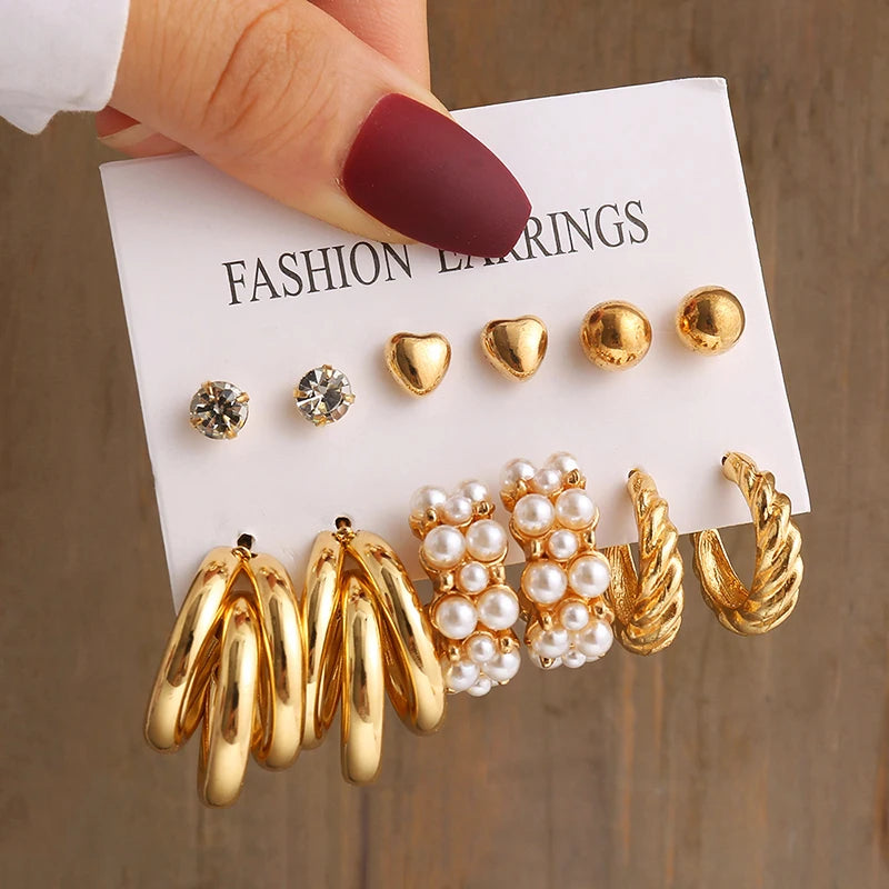 Gold Vintage Pearl Earrings Set