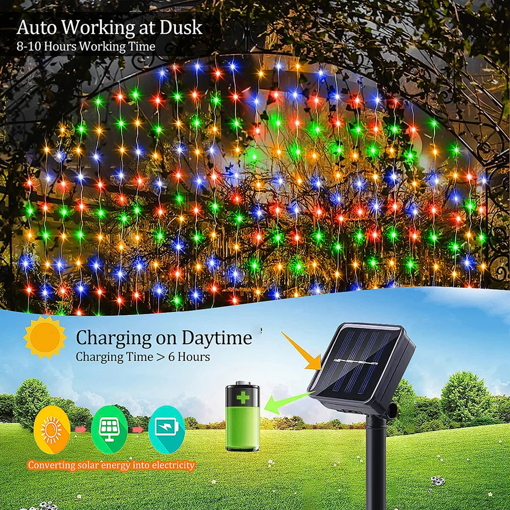 300LED Solar Curtain String Lights – Waterproof Outdoor Fairy Lights