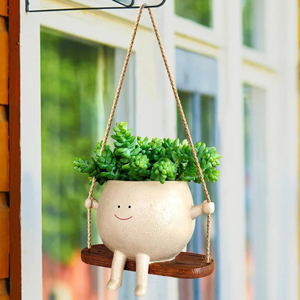 Resin Swing Head Planter – Cute Hanging Flower Pot for Home & Garden Decor