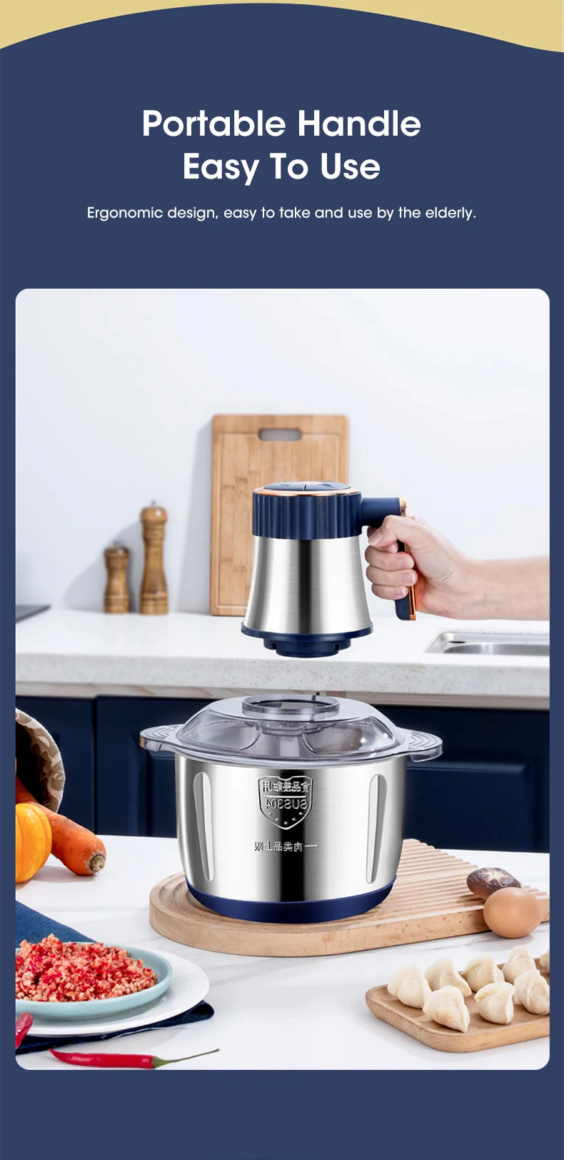 5L Electric Meat Grinder & Food Processor – Stainless Steel Vegetable Slicer & Chopper