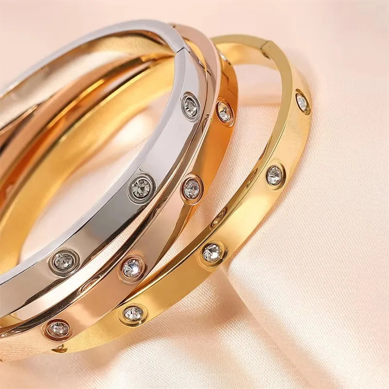 Stainless Steel Cubic Zirconia Bracelet for Couples