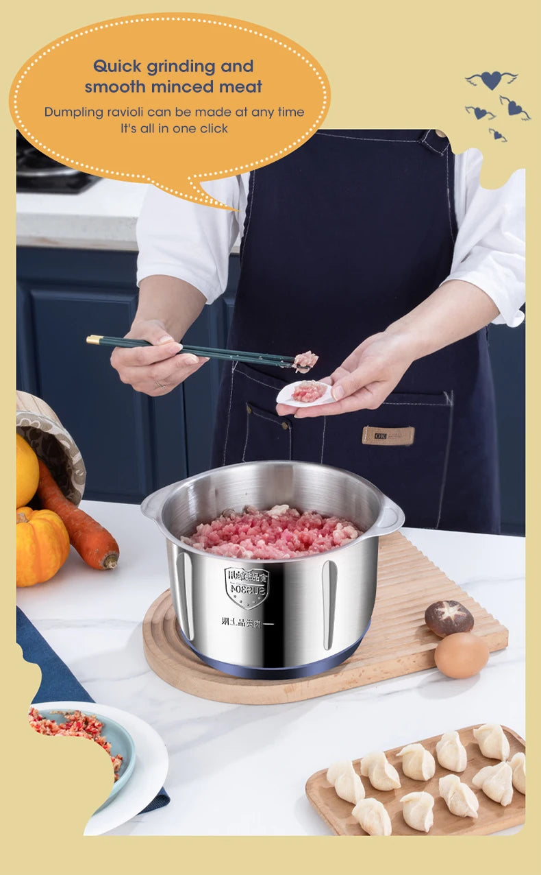 5L Electric Meat Grinder & Food Processor – Stainless Steel Vegetable Slicer & Chopper