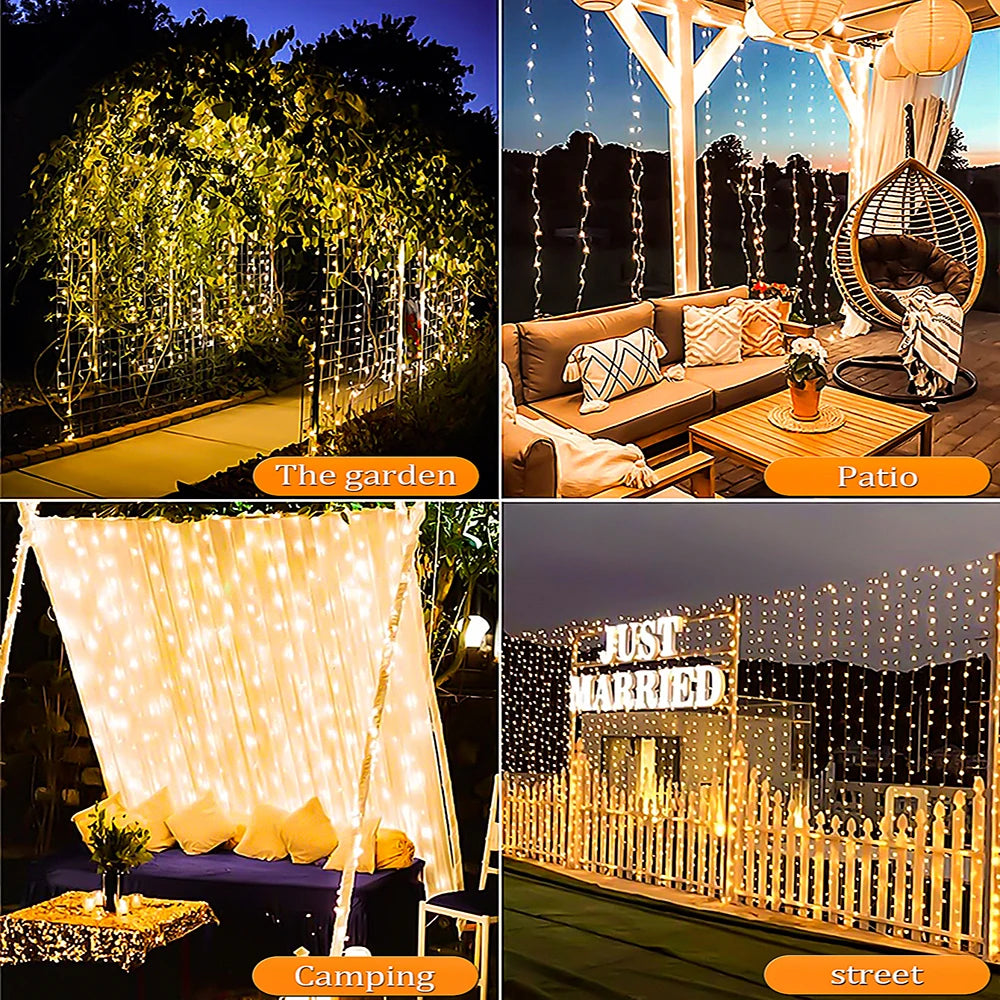 300LED Solar Curtain String Lights – Waterproof Outdoor Fairy Lights
