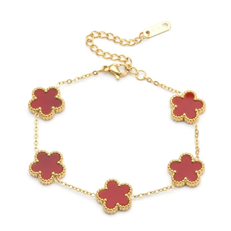 Adjustable Gold-Plated Stainless Steel Plant Flower Bracelet