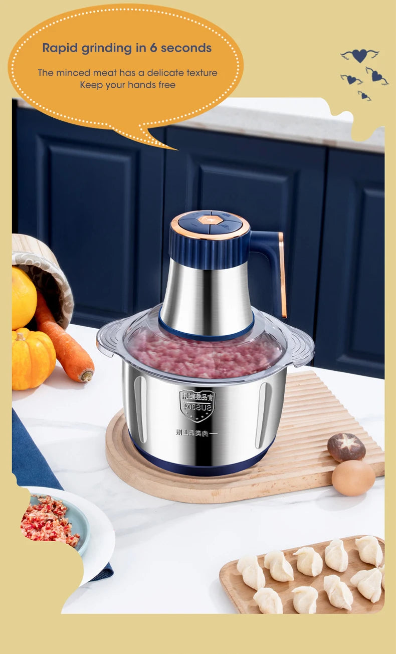 5L Electric Meat Grinder & Food Processor – Stainless Steel Vegetable Slicer & Chopper
