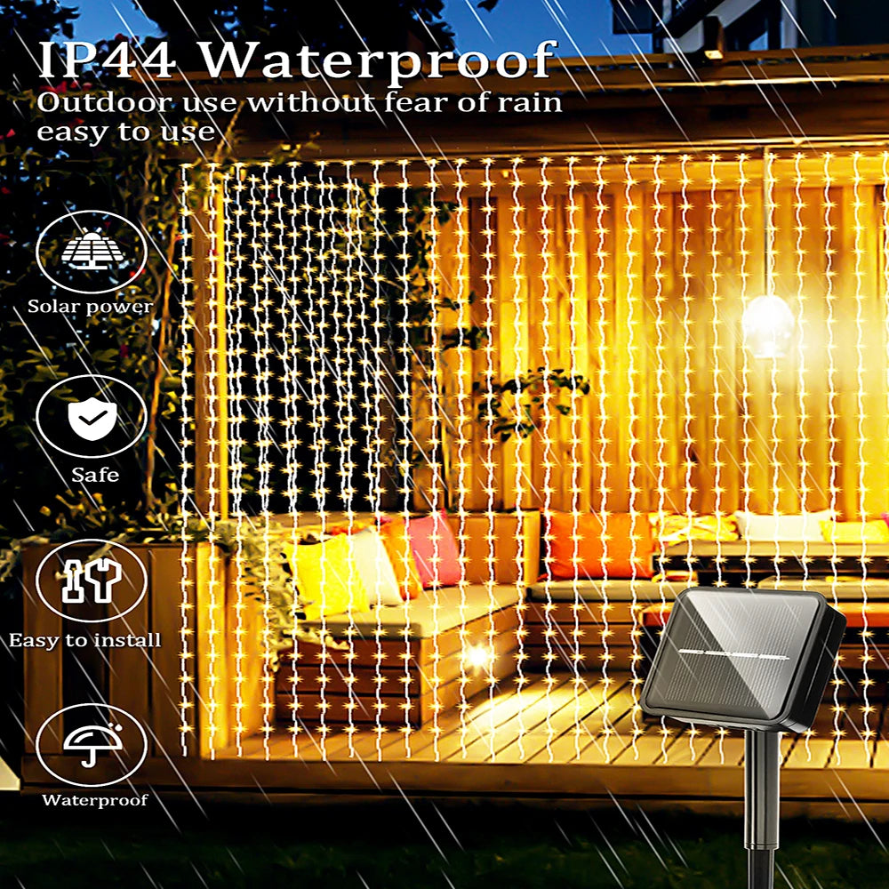 300LED Solar Curtain String Lights – Waterproof Outdoor Fairy Lights