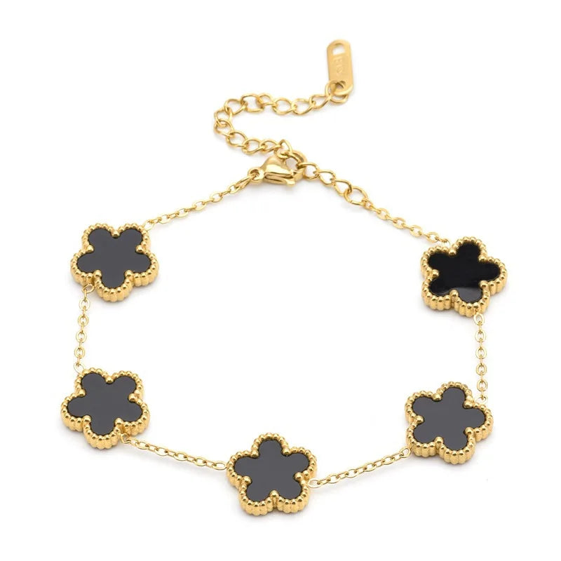 Adjustable Gold-Plated Stainless Steel Plant Flower Bracelet