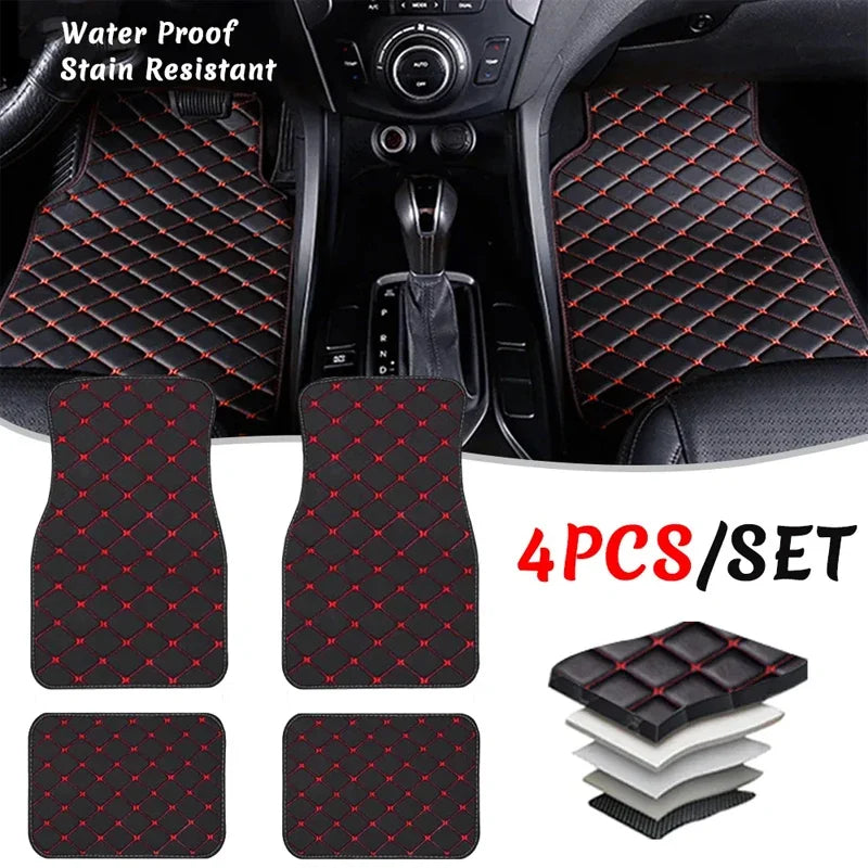 Premium 4PCS Universal PU Leather Waterproof Auto Floor Mats