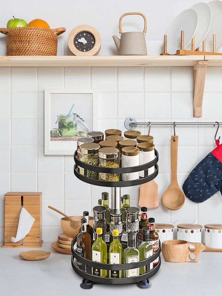 360° Rotating Spice Rack – Non-Skid Carbon Steel Organizer