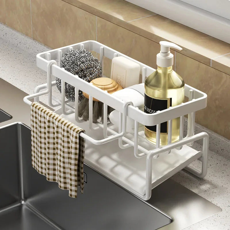 No-Punch Kitchen Shelf – Drainage Rack for Spices, Rags & Sink Accessories
