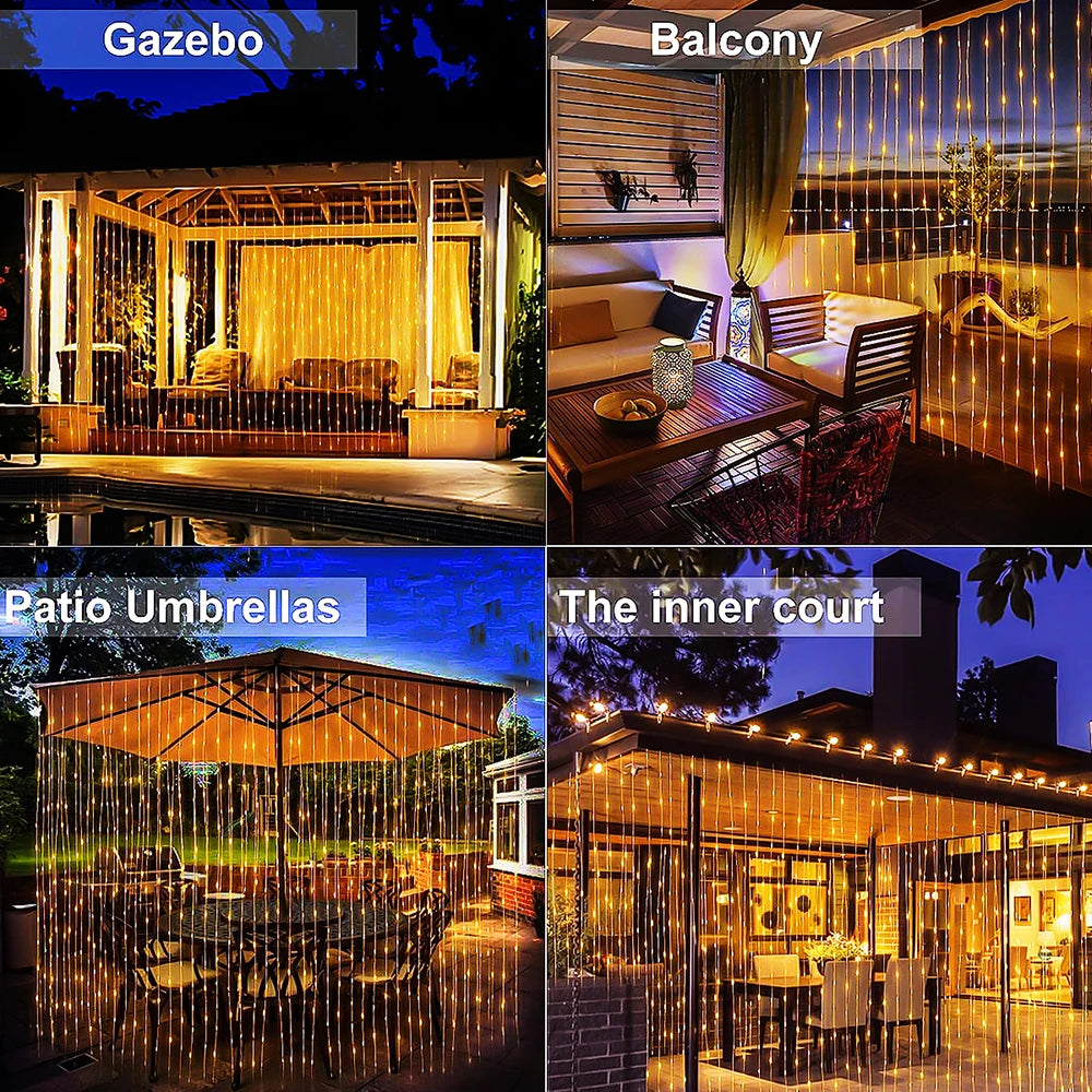 300LED Solar Curtain String Lights – Waterproof Outdoor Fairy Lights
