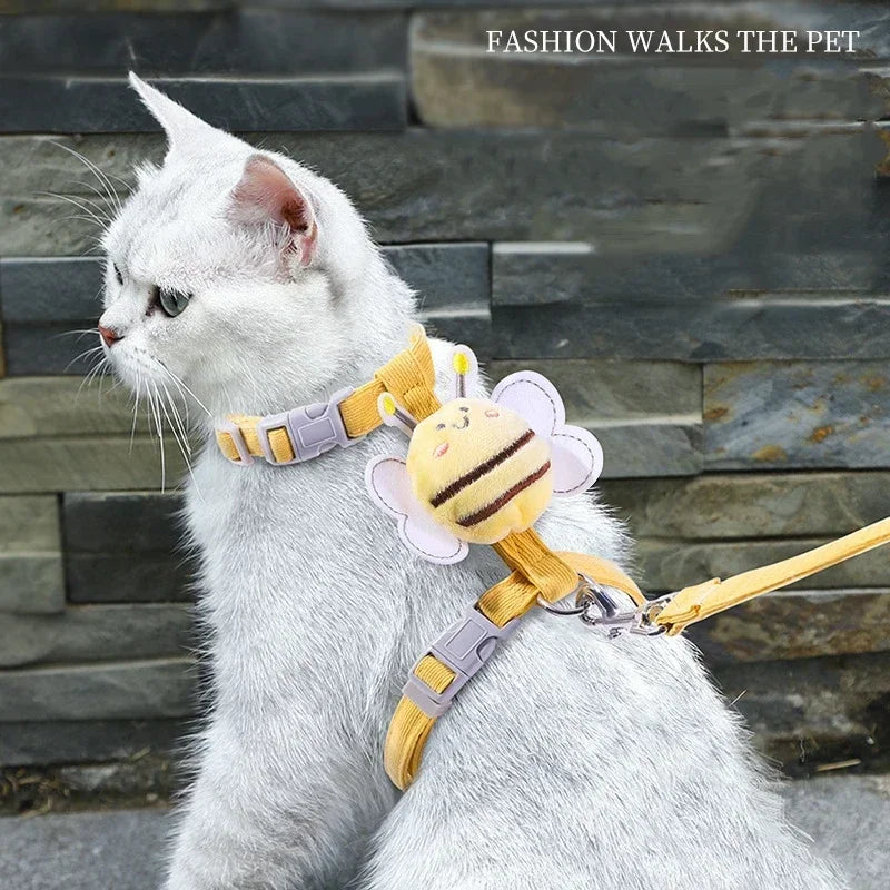 Adjustable Cat Harness Leash Collar Set