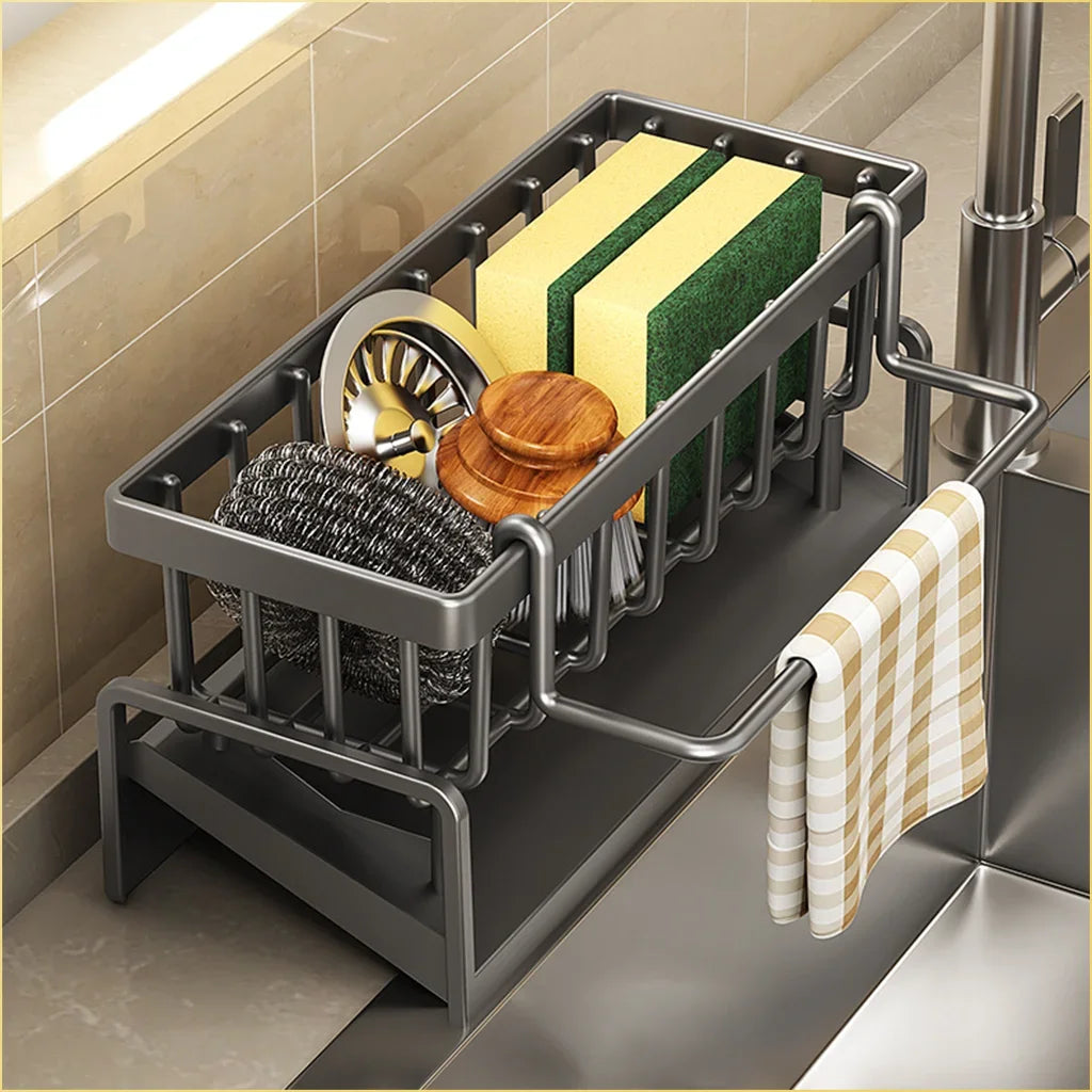 No-Punch Kitchen Shelf – Drainage Rack for Spices, Rags & Sink Accessories