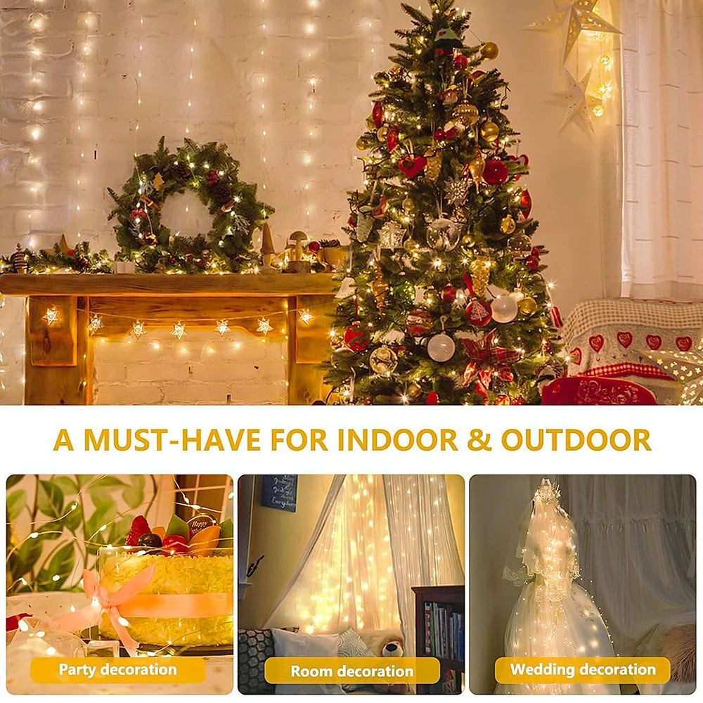 300LED Solar Curtain String Lights – Waterproof Outdoor Fairy Lights