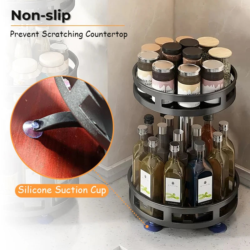 360° Rotating Spice Rack – Non-Skid Carbon Steel Organizer