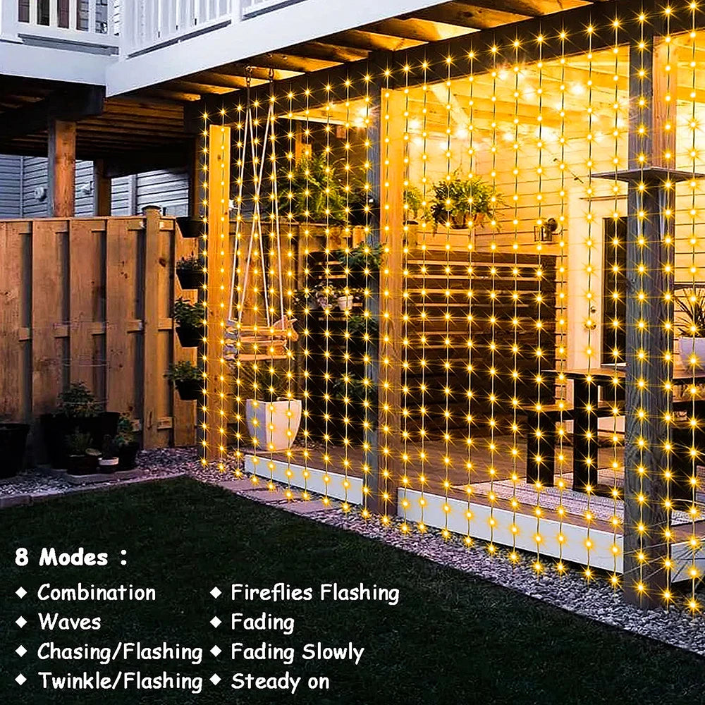 300LED Solar Curtain String Lights – Waterproof Outdoor Fairy Lights