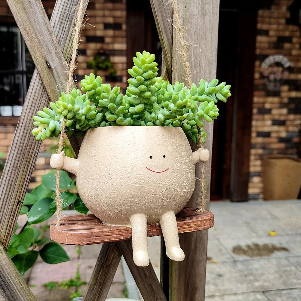 Resin Swing Head Planter – Cute Hanging Flower Pot for Home & Garden Decor