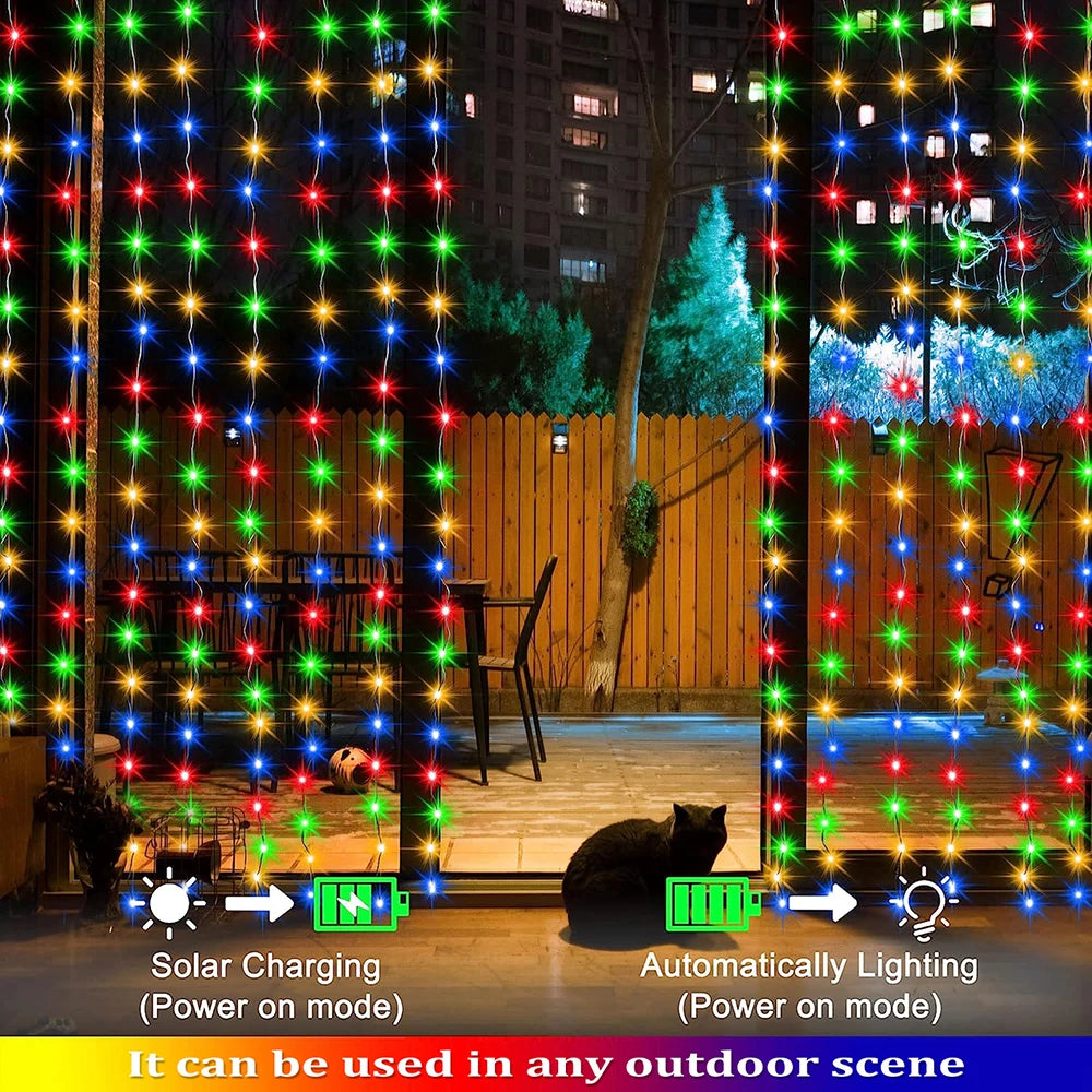 300LED Solar Curtain String Lights – Waterproof Outdoor Fairy Lights
