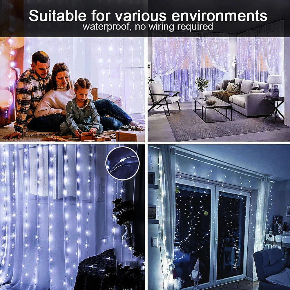 300LED Solar Curtain String Lights – Waterproof Outdoor Fairy Lights