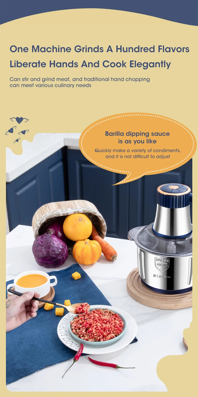 5L Electric Meat Grinder & Food Processor – Stainless Steel Vegetable Slicer & Chopper