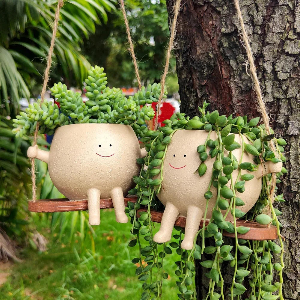 Resin Swing Head Planter – Cute Hanging Flower Pot for Home & Garden Decor