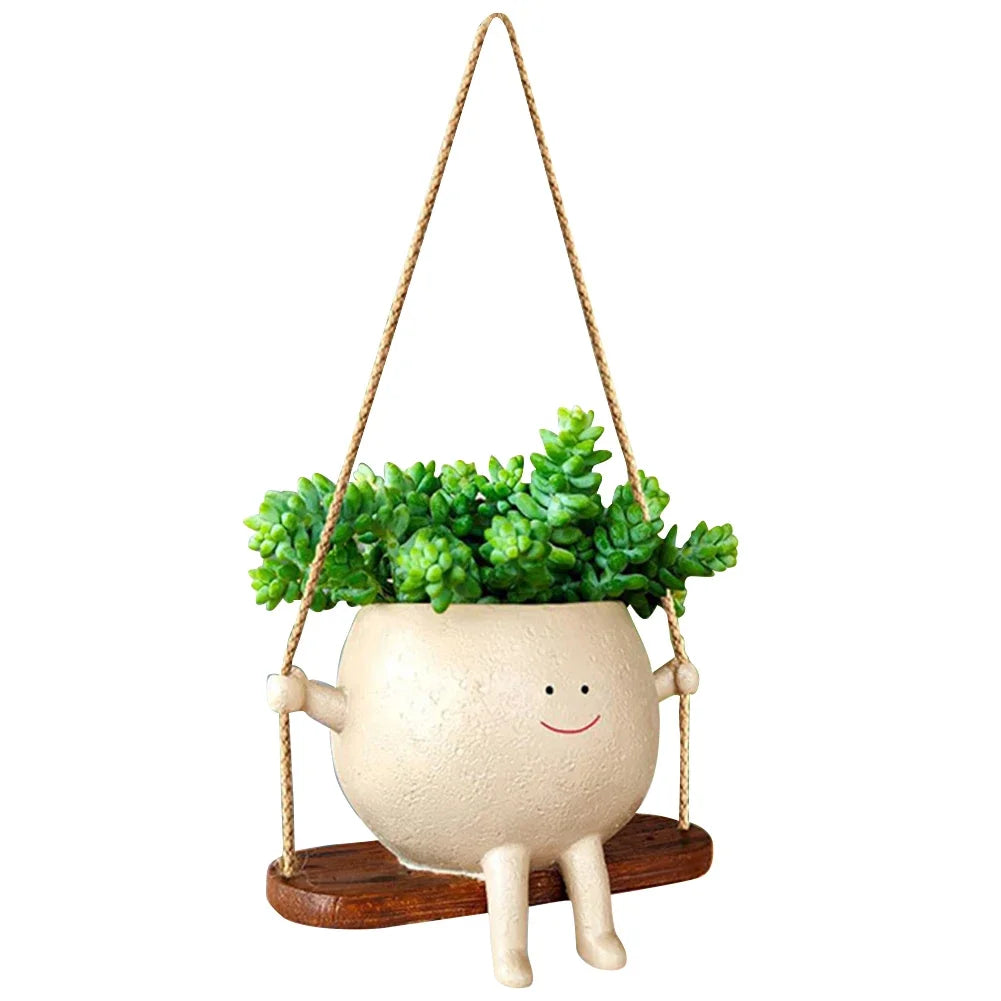 Resin Swing Head Planter – Cute Hanging Flower Pot for Home & Garden Decor
